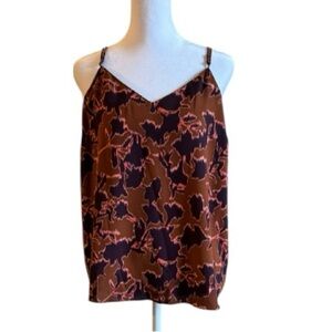 Nine West Brown Abstract Print Sleeveless Camisole Top XL Adjustable Straps